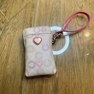 Coach wallet/card case. Pink & tan hearts & monogram Pre-loved